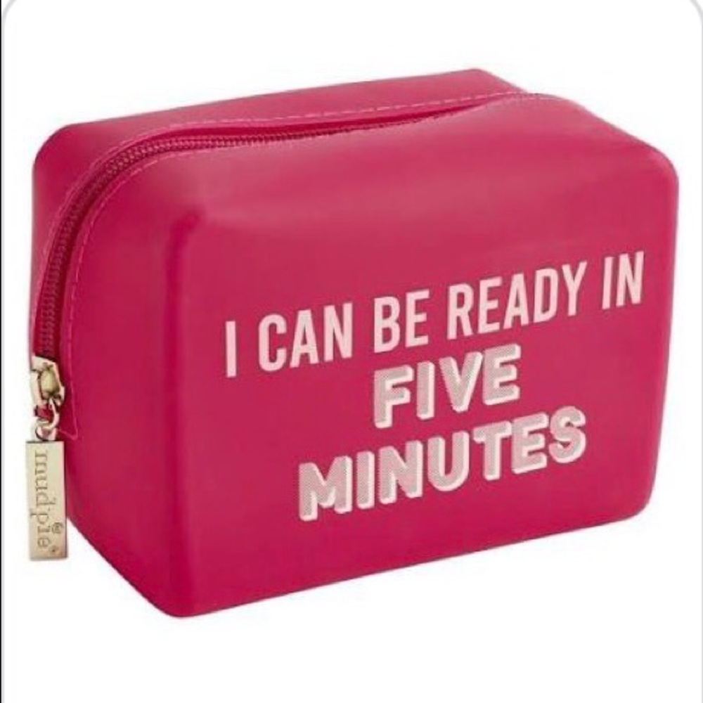 Mud Pie Silicone Pink Makeup Bag “I Can Be Ready In Five Minutes” NWT